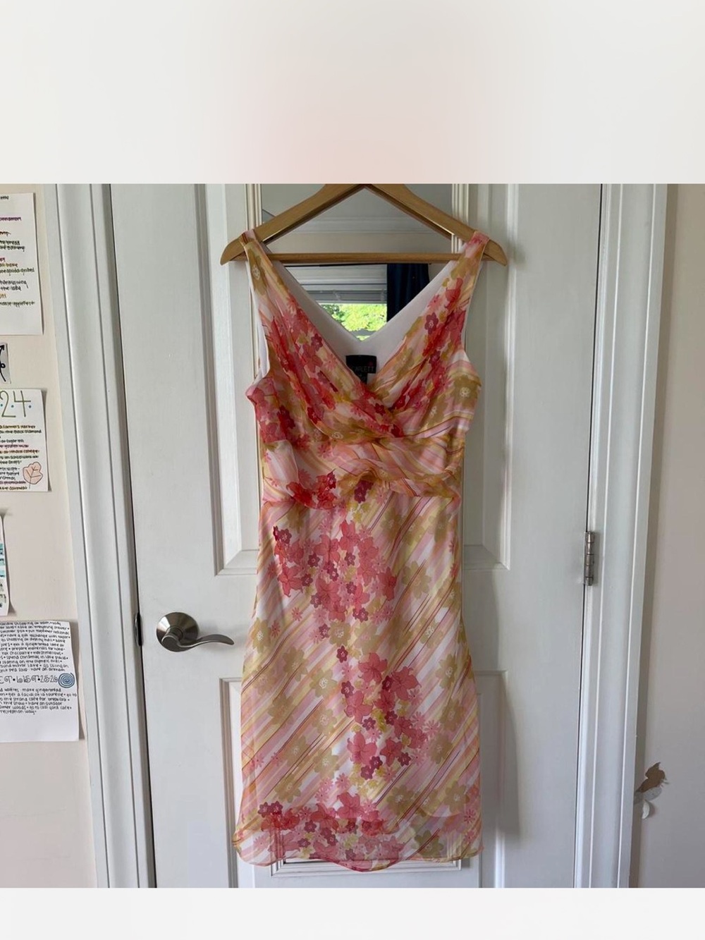 Y2K Vintage Floral Pink and Green Sleeveless V-Neck Dress
